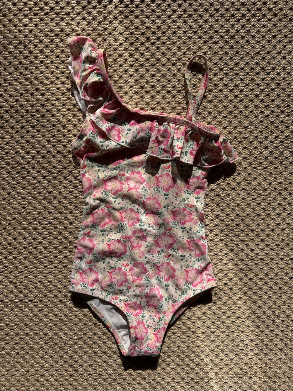 Girls One-Shoulder Floral One-Piece Swimsuit - Pink Floral size 4 year
